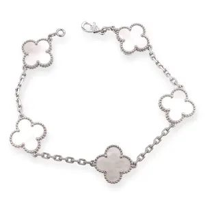 Van Cleef & Arpels 18K White Gold Vintage Alhambra 5 Motif M.O.P. Bracelet