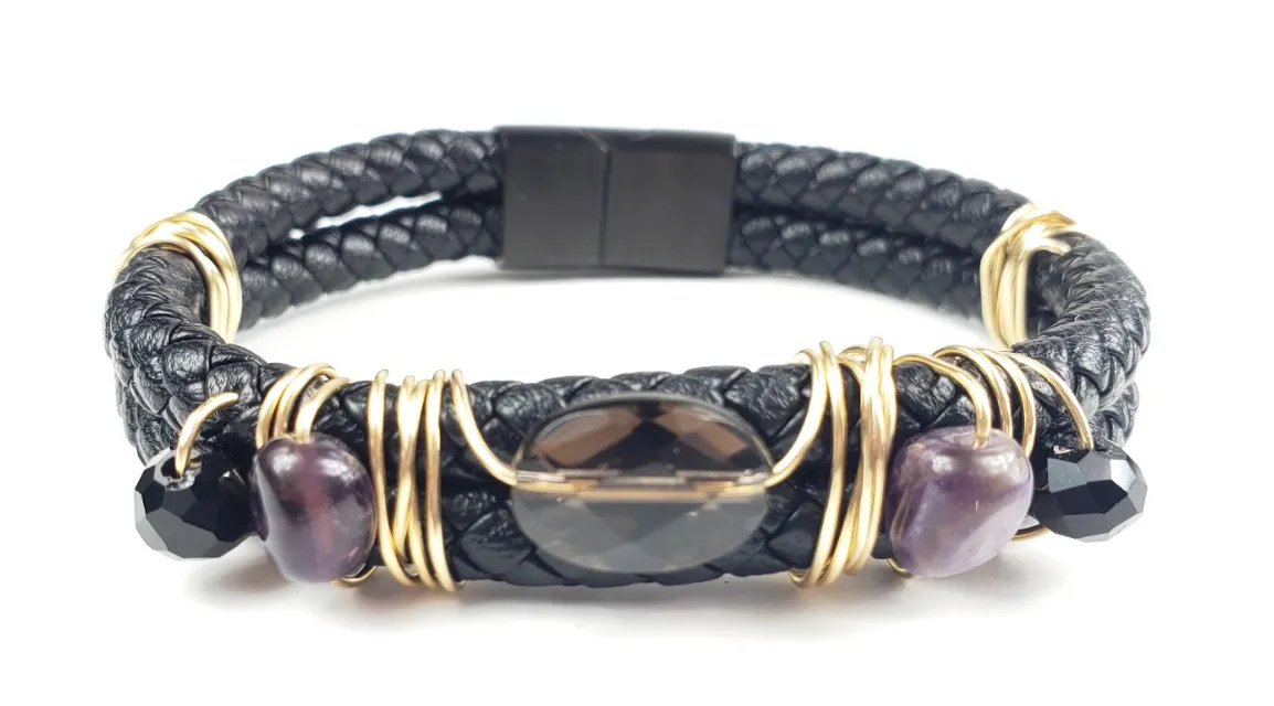 Vi leather bracelet~ one of a kind crystal jewelry