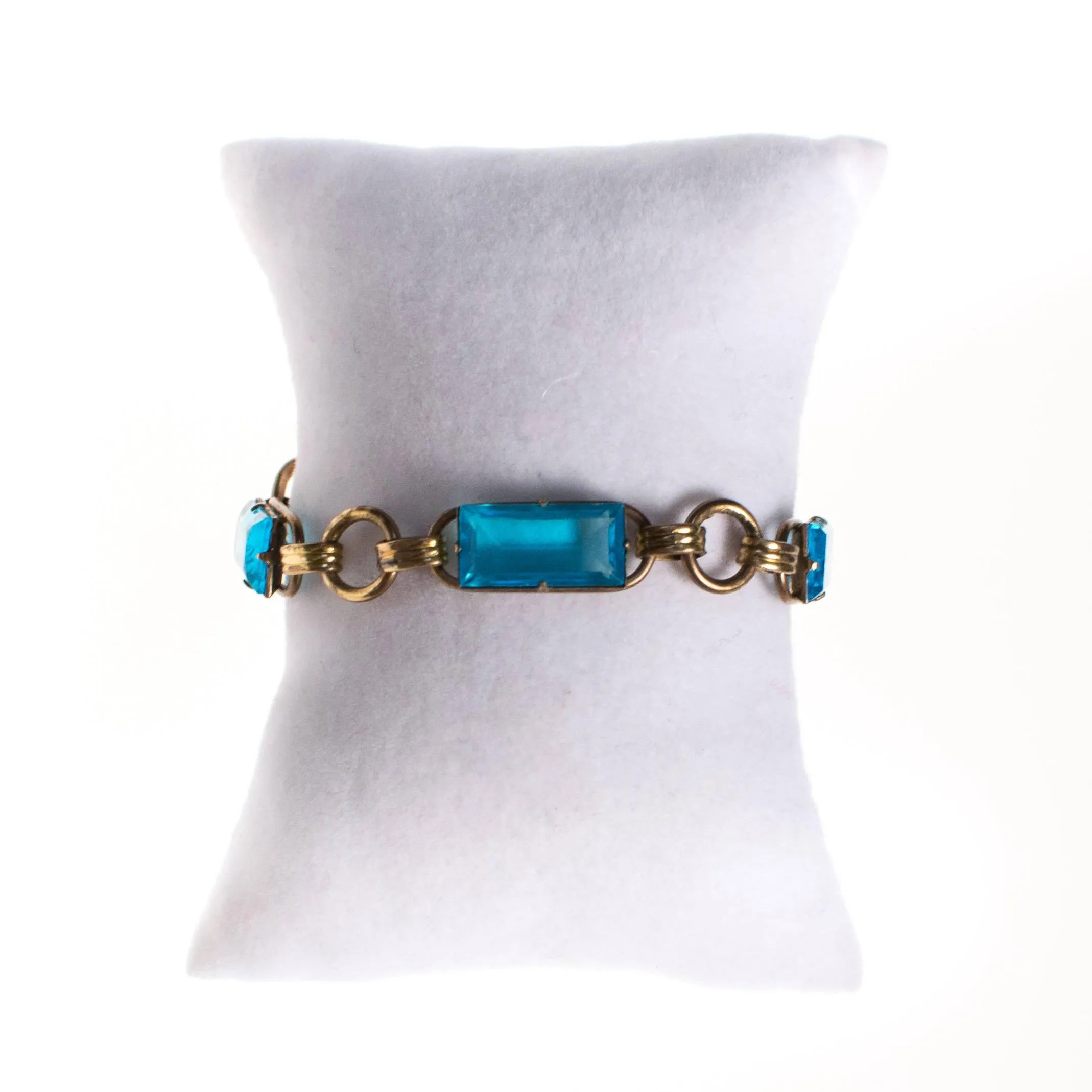 Vintage 1940s Gold Filled Blue Crystal Line Bracelet