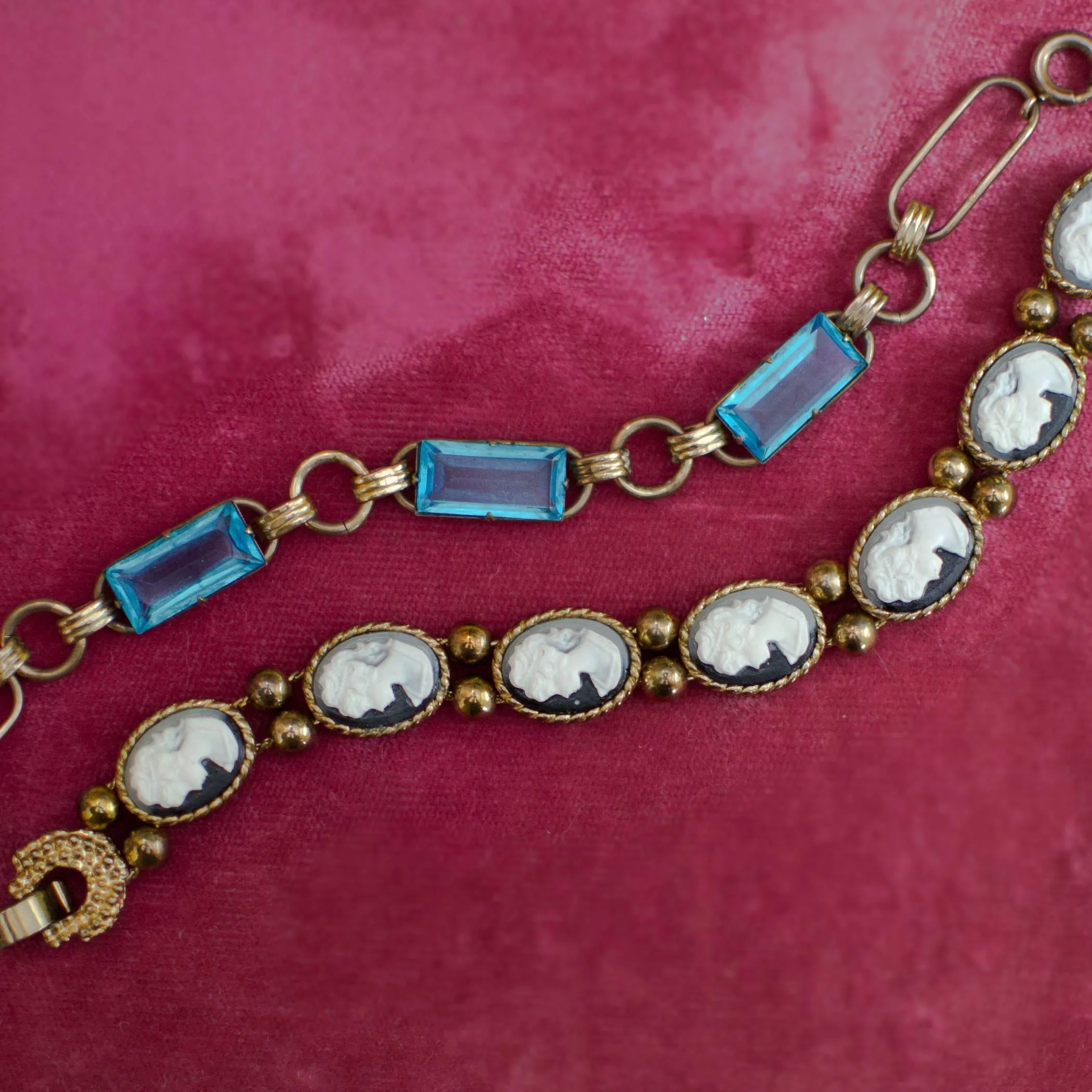 Vintage 1940s Gold Filled Blue Crystal Line Bracelet