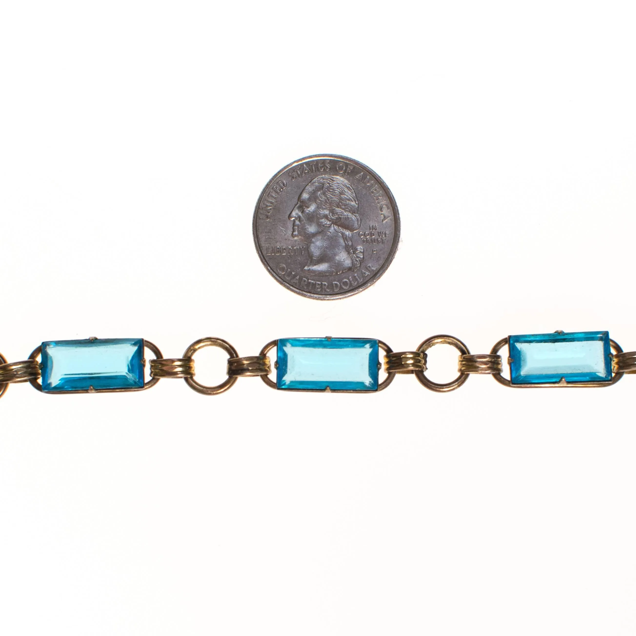 Vintage 1940s Gold Filled Blue Crystal Line Bracelet