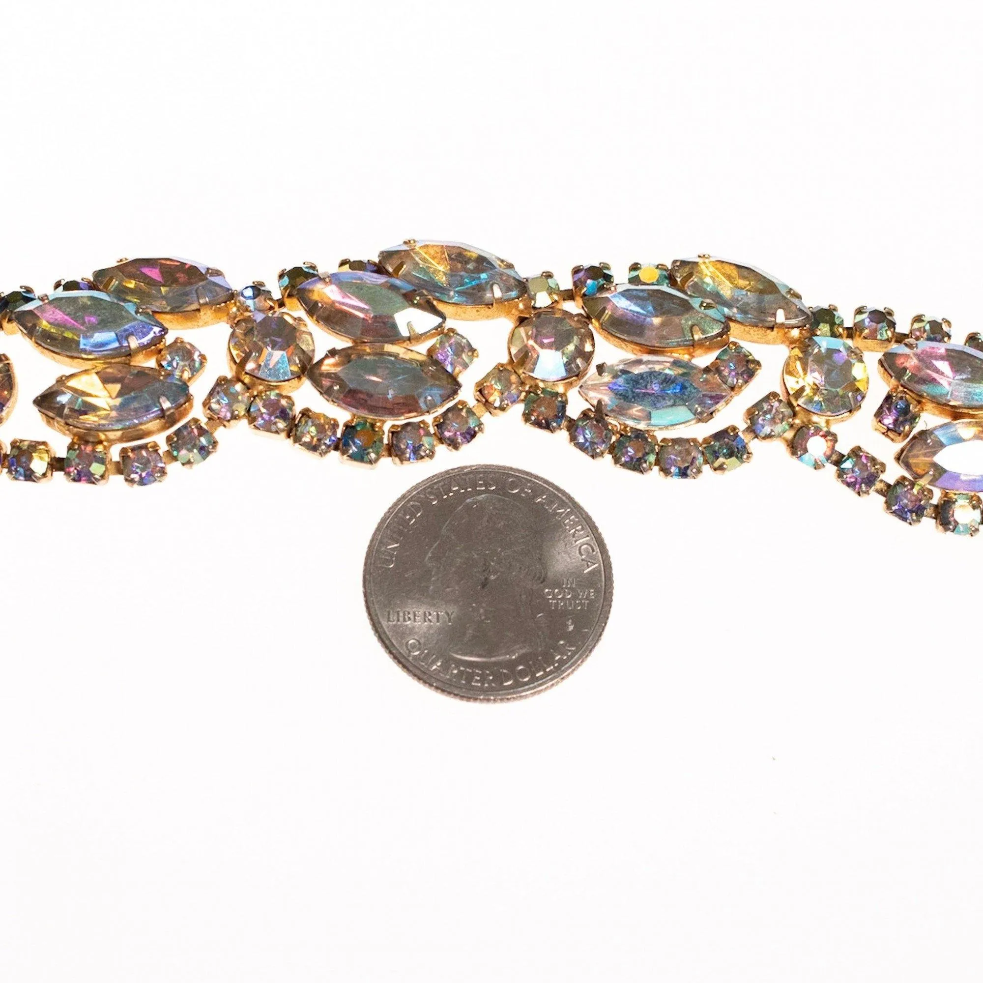 Vintage 1950s Wide Aurora Borealis Crystal Bracelet