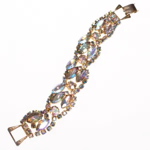 Vintage 1950s Wide Aurora Borealis Crystal Bracelet