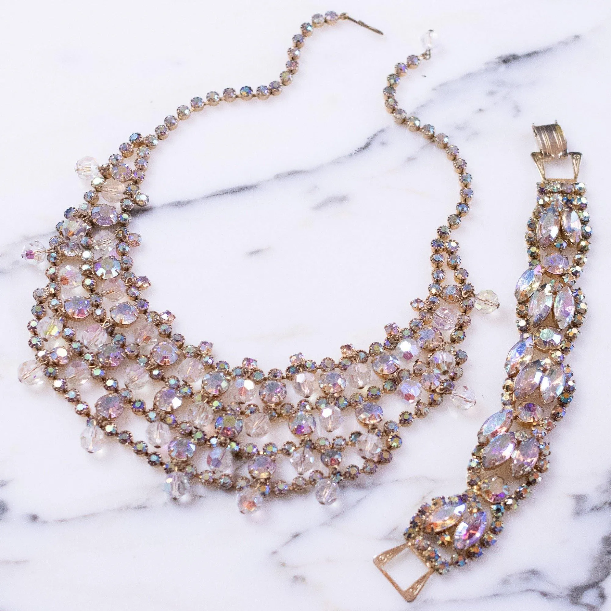 Vintage 1950s Wide Aurora Borealis Crystal Bracelet