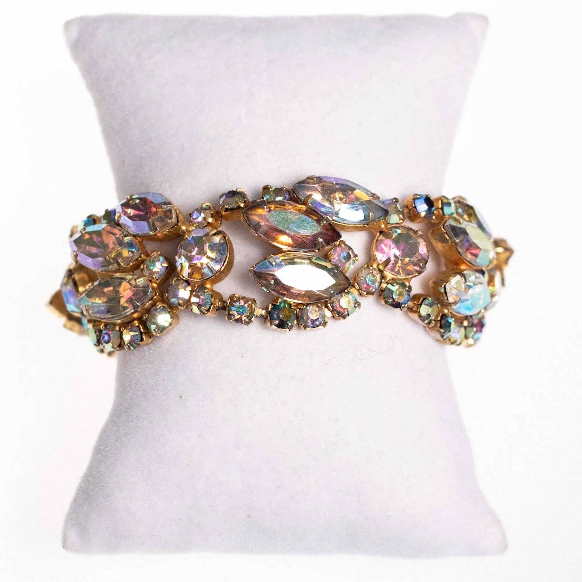 Vintage 1950s Wide Aurora Borealis Crystal Bracelet