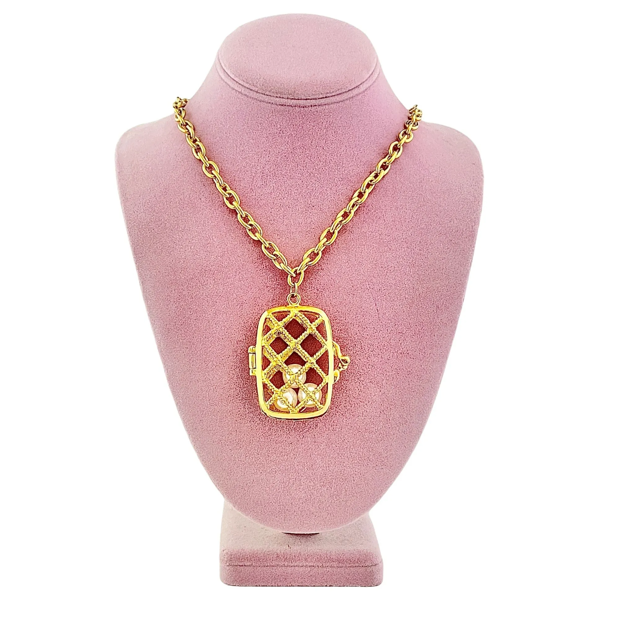 Vintage 1980s Gold Purse with Pearls Statement Necklace