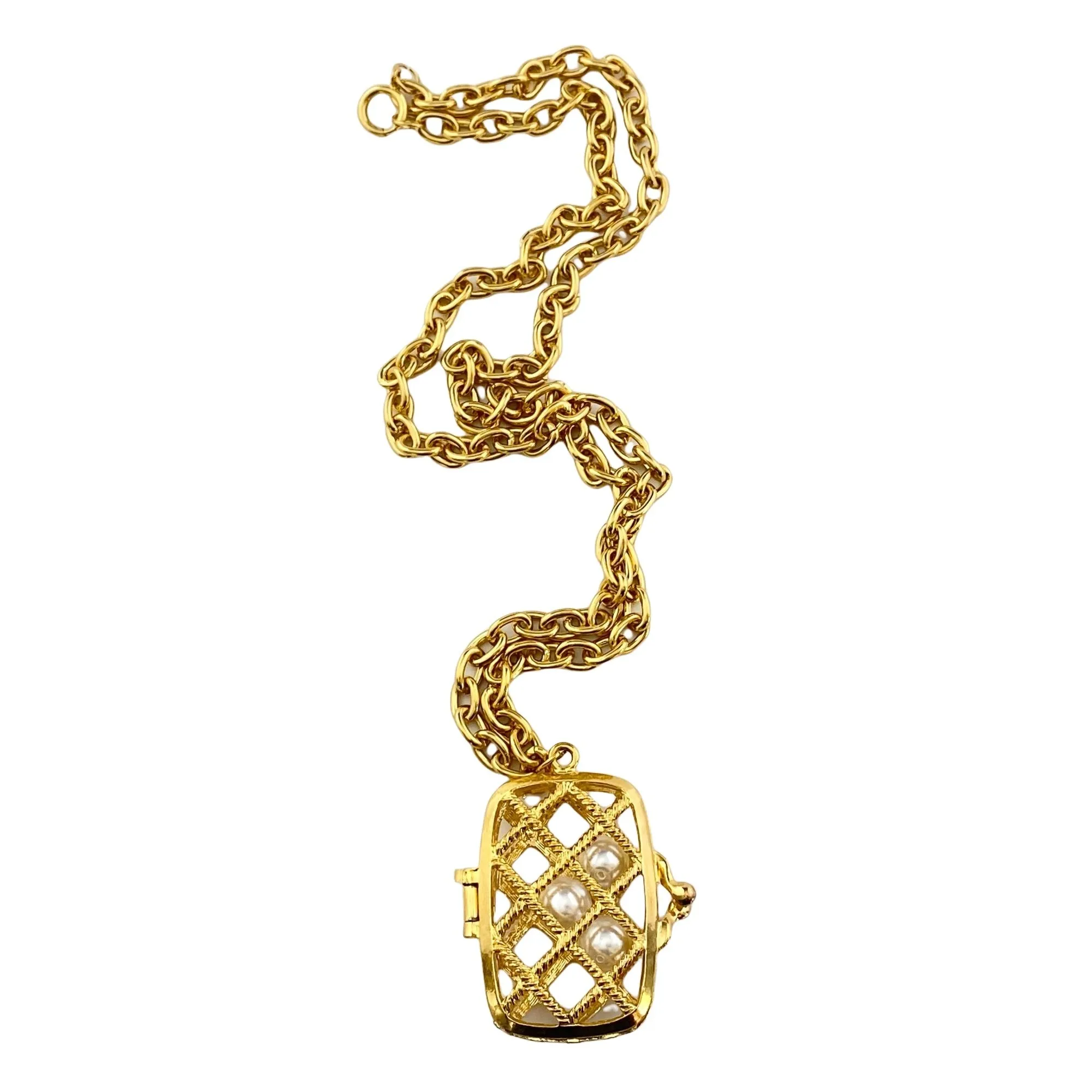 Vintage 1980s Gold Purse with Pearls Statement Necklace