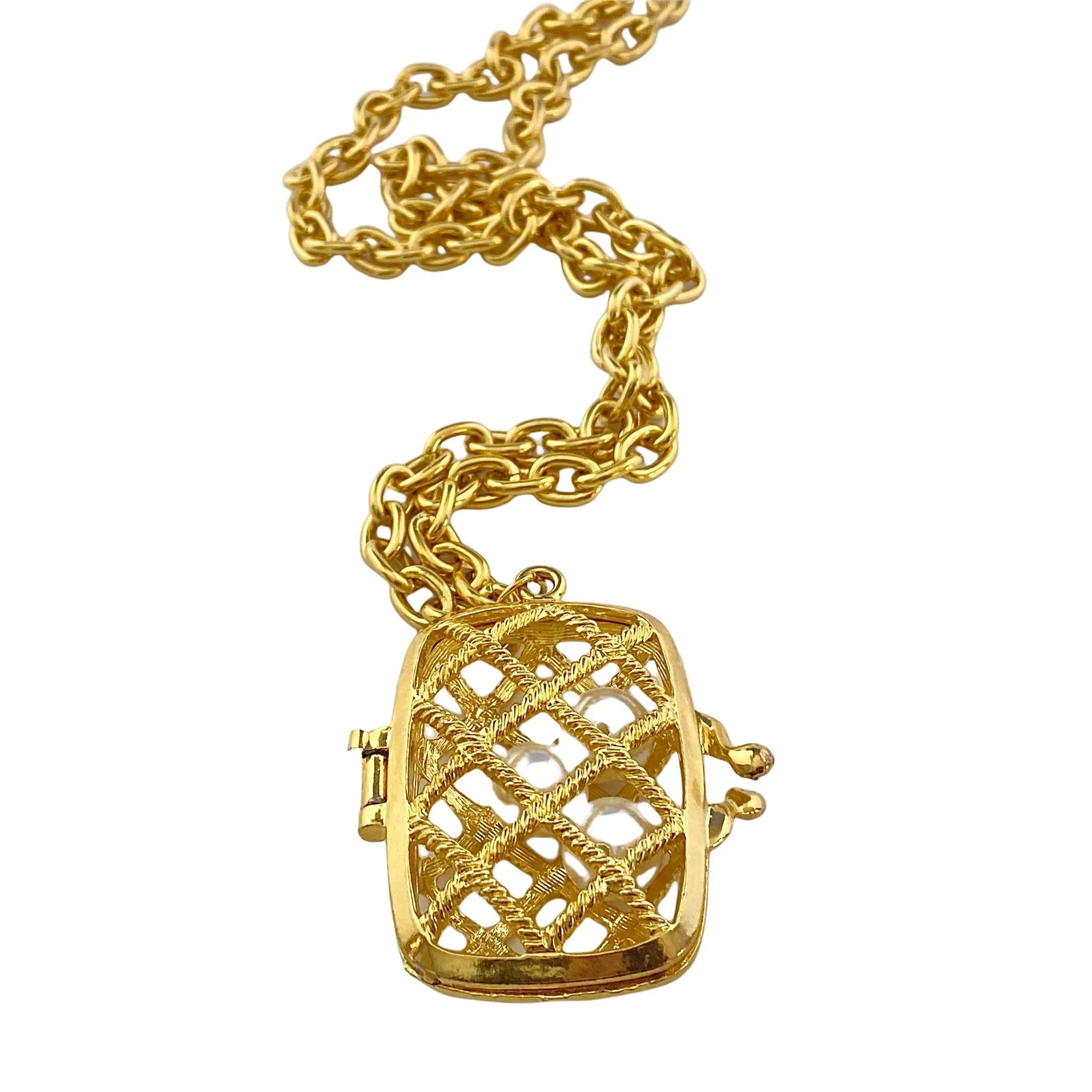 Vintage 1980s Gold Purse with Pearls Statement Necklace