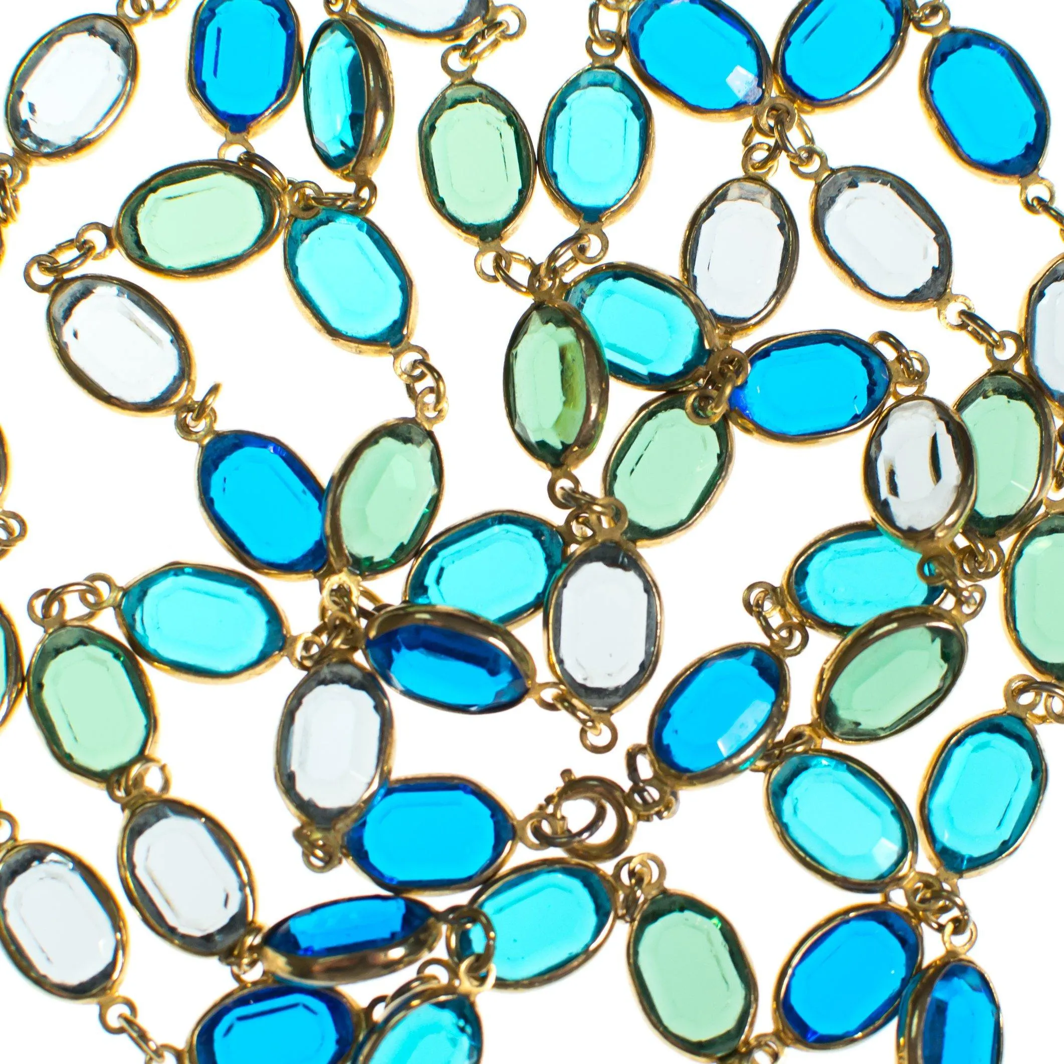 Vintage Bezel Set Blue and Green Crystal Necklace
