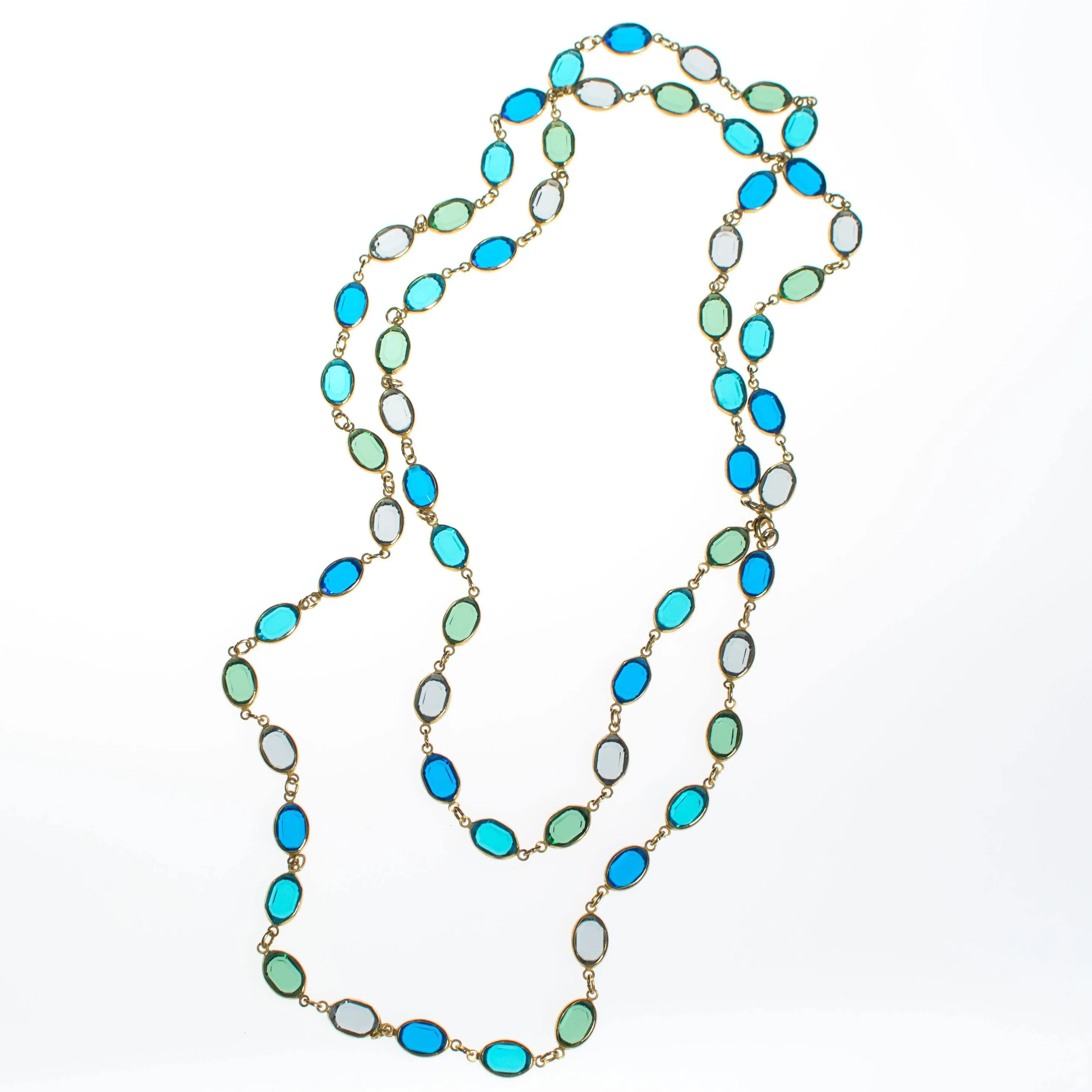 Vintage Bezel Set Blue and Green Crystal Necklace