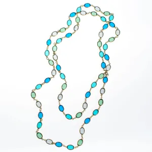Vintage Bezel Set Blue and Green Crystal Necklace