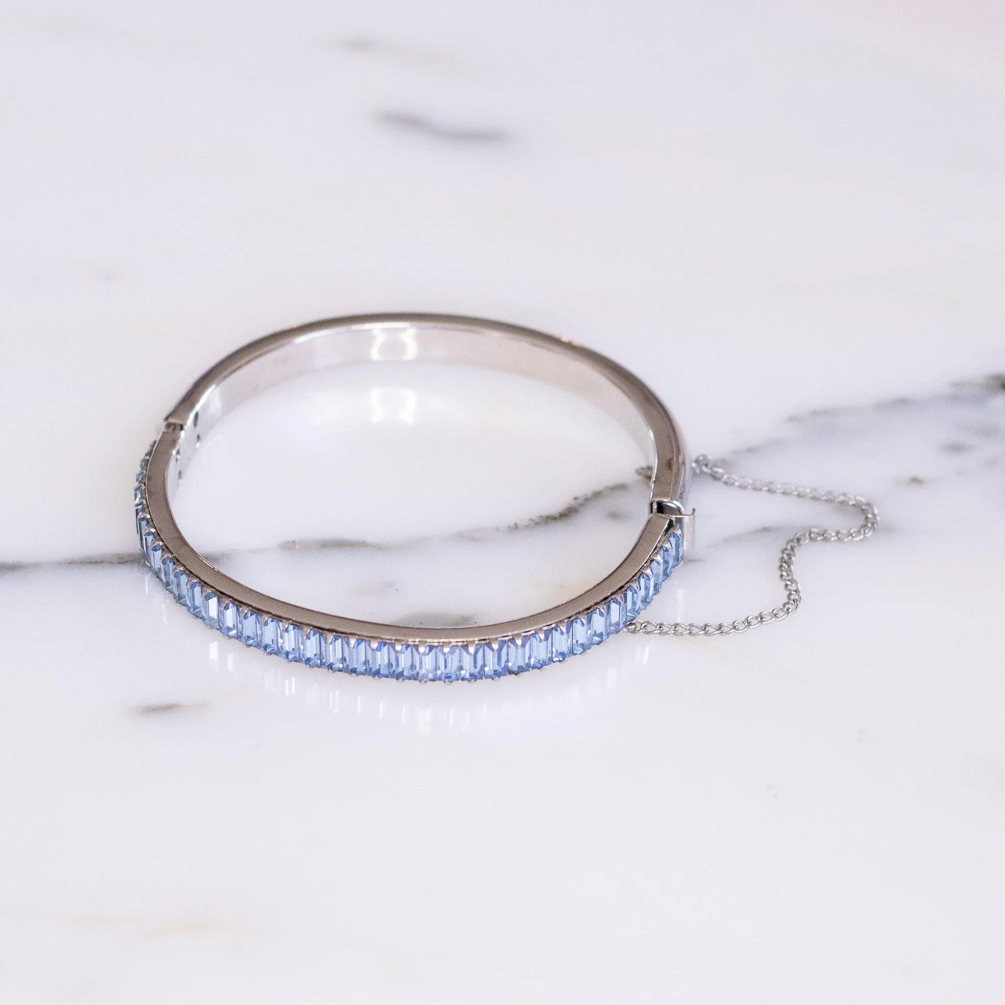 Vintage Blue Baguette Crystal Bangle Bracelet