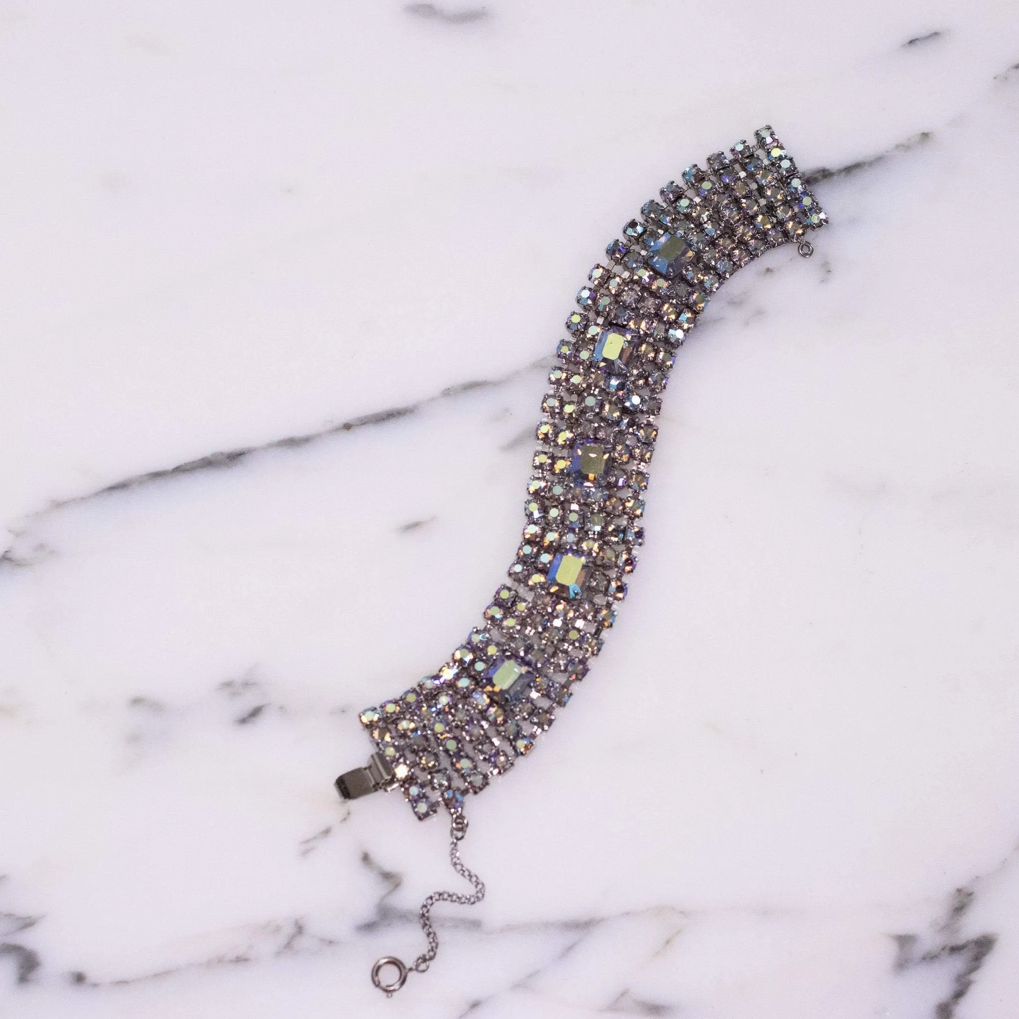 Vintage Blue Gray Aurora Borealis Rhinestone Bracelet