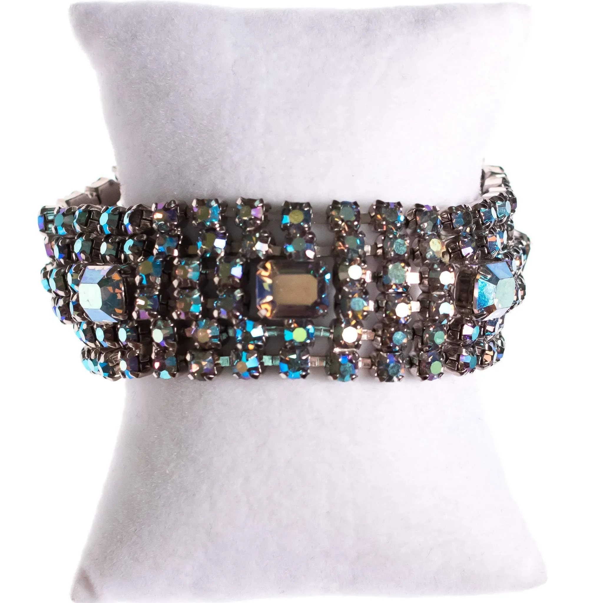 Vintage Blue Gray Aurora Borealis Rhinestone Bracelet