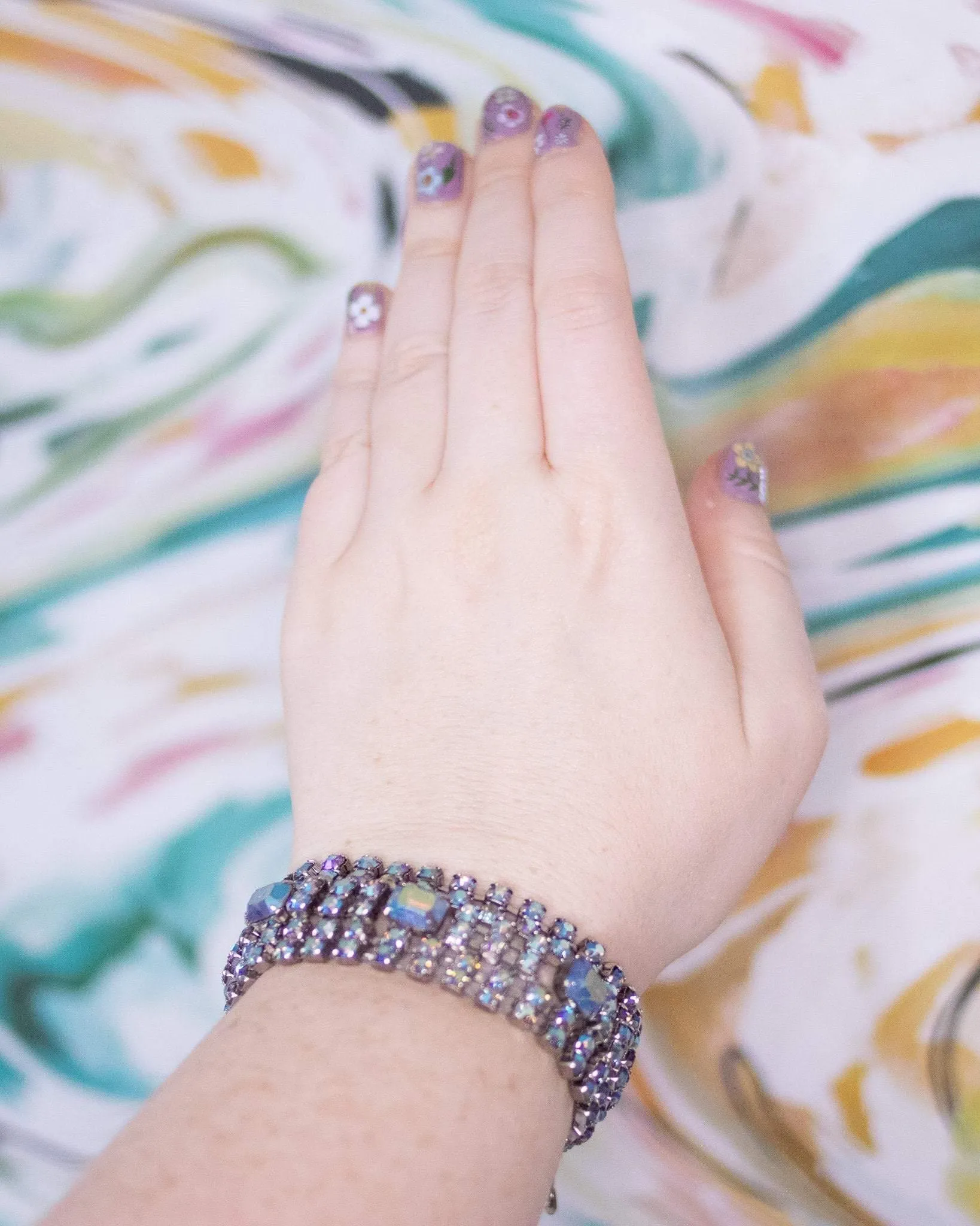 Vintage Blue Gray Aurora Borealis Rhinestone Bracelet