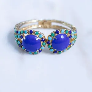 Vintage Blue , Green, Turquoise Rhinestone Clamper Bracelet