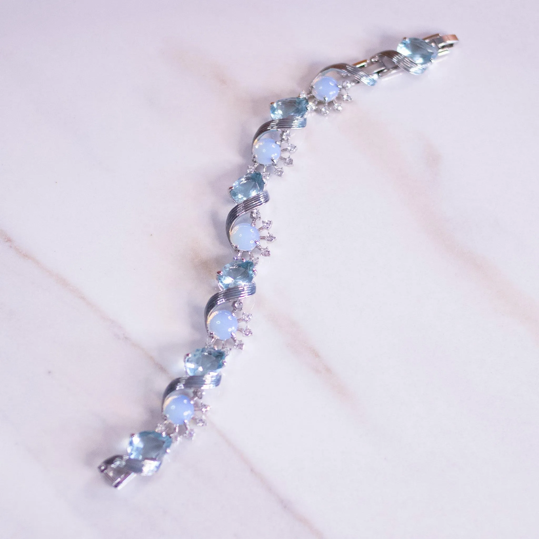 Vintage Camrose and Kross JBK Moonstone Glass and Blue Crystal Bracelet