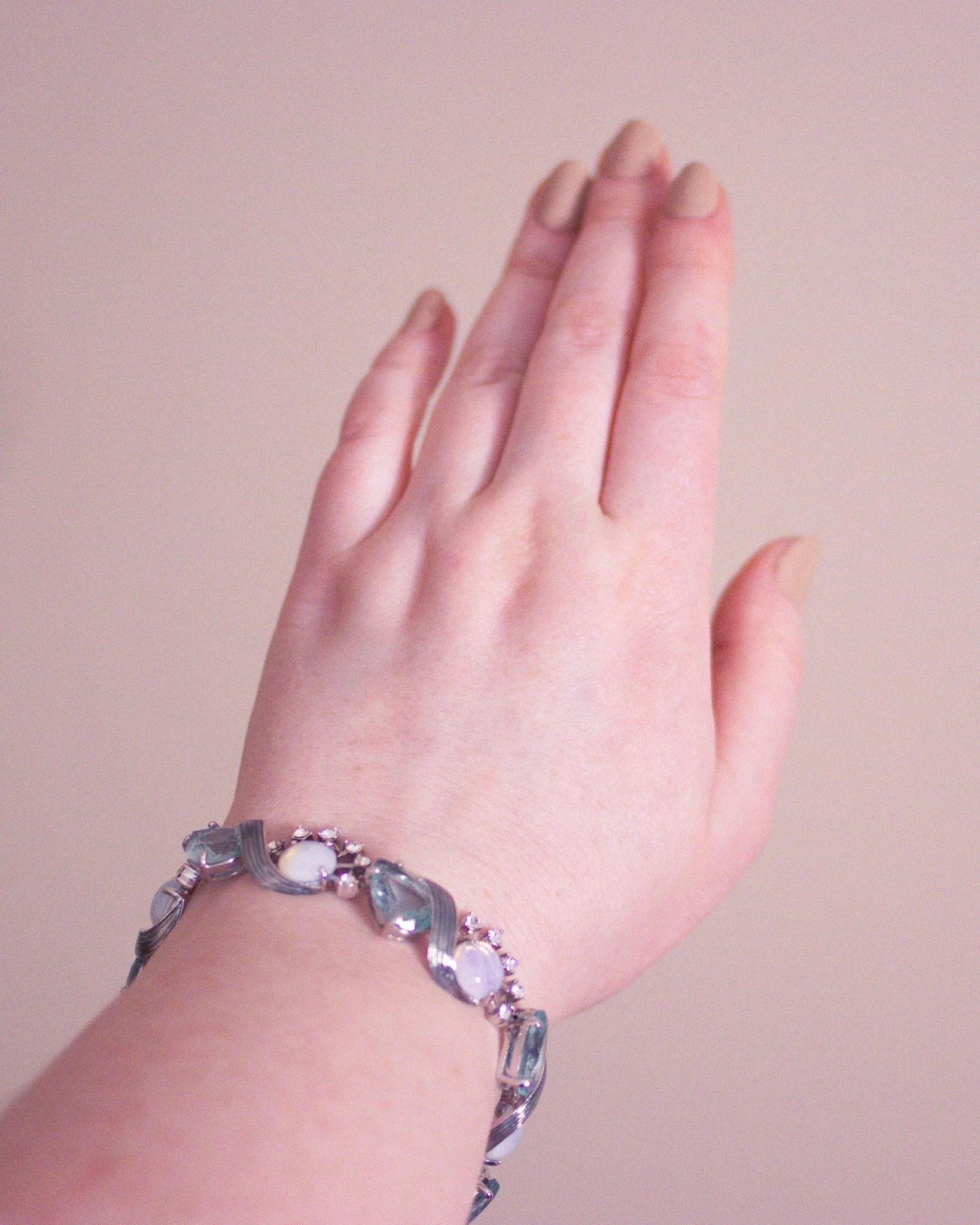 Vintage Camrose and Kross JBK Moonstone Glass and Blue Crystal Bracelet