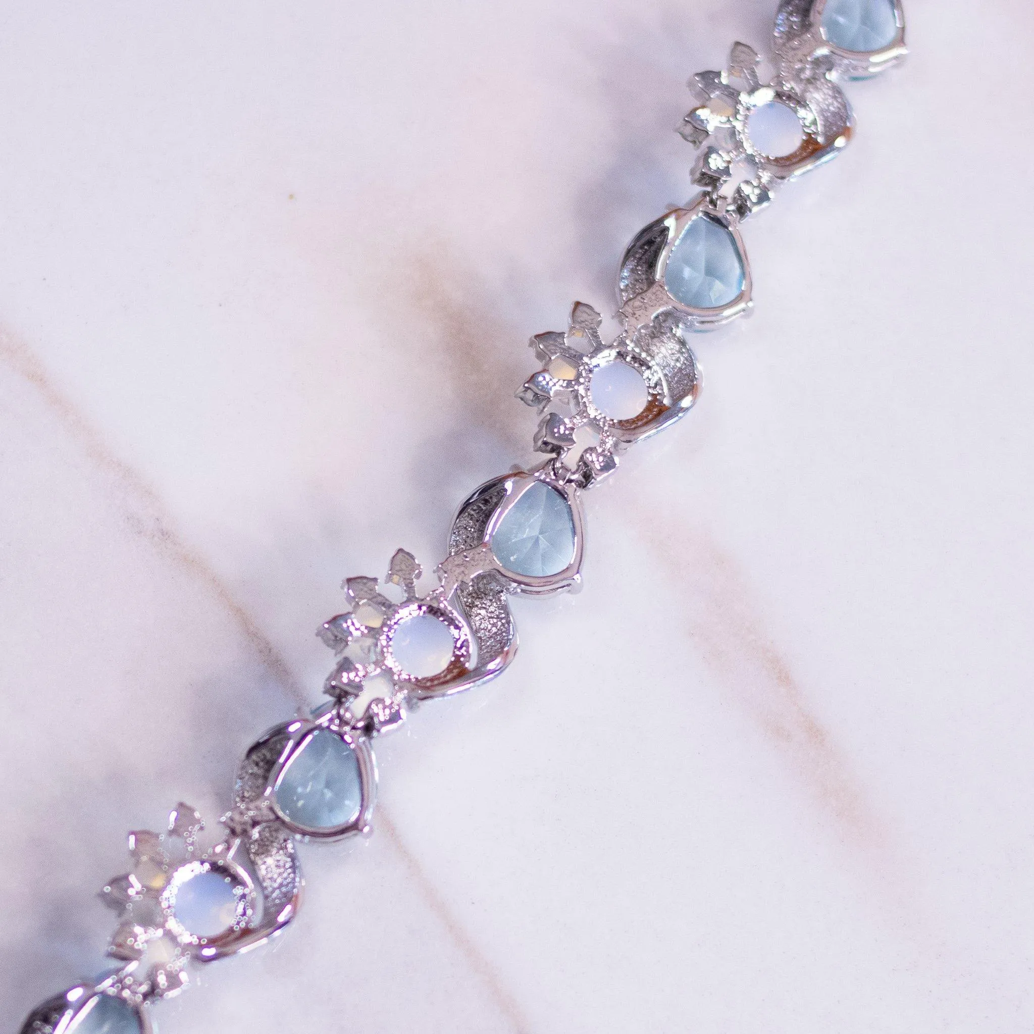 Vintage Camrose and Kross JBK Moonstone Glass and Blue Crystal Bracelet
