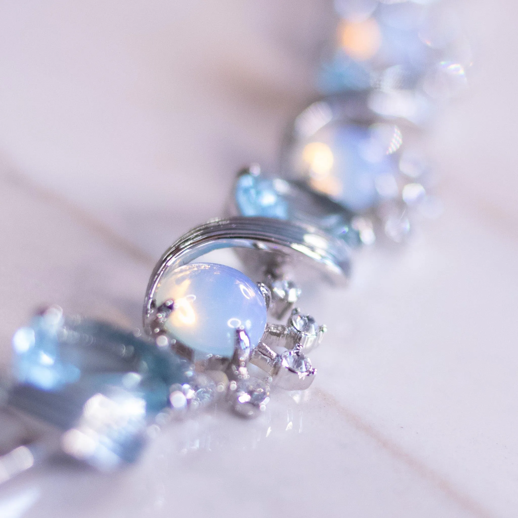 Vintage Camrose and Kross JBK Moonstone Glass and Blue Crystal Bracelet
