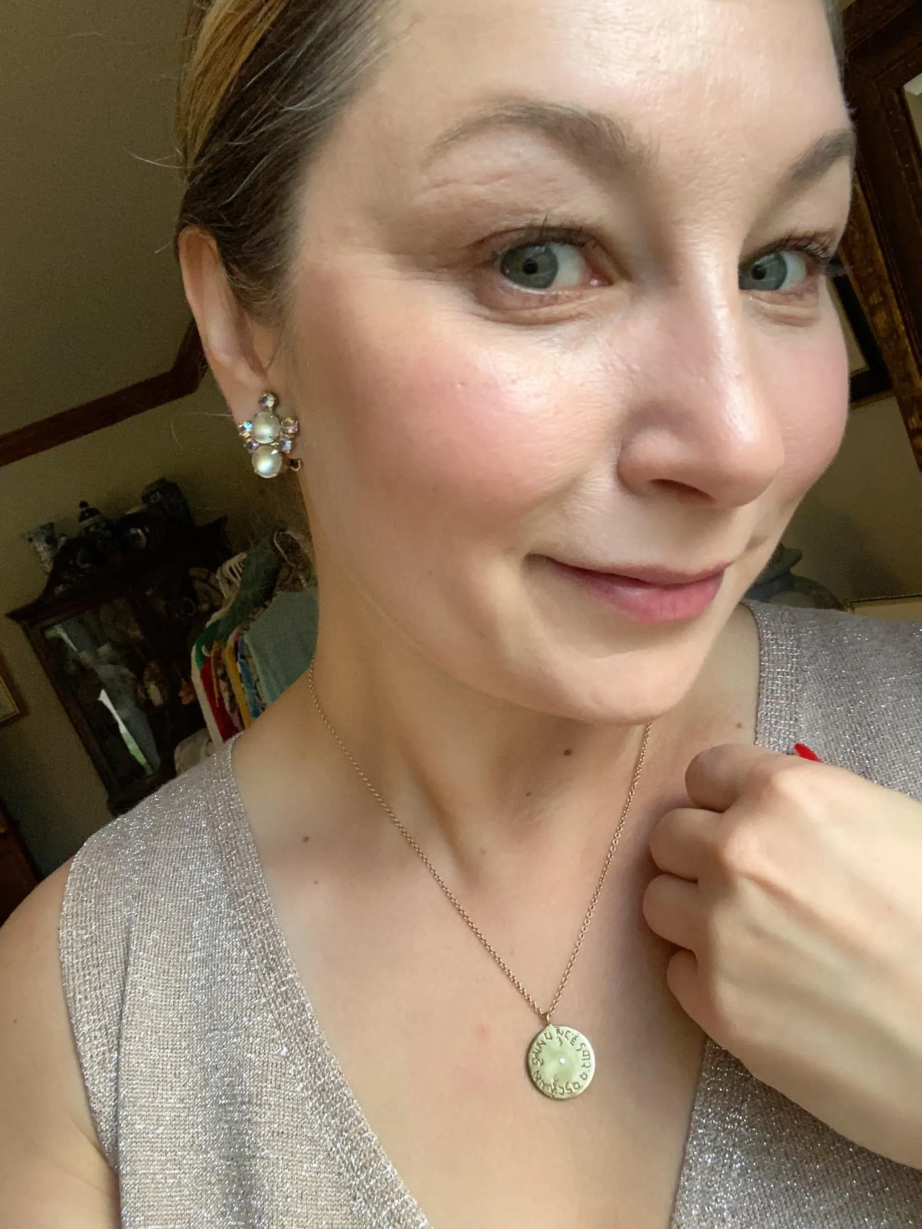Vintage Champagne Cabochon and Aurora Borealis Earrings