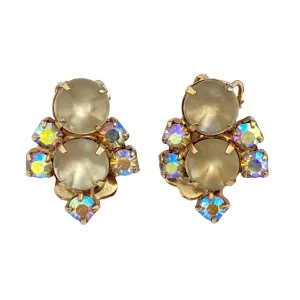 Vintage Champagne Cabochon and Aurora Borealis Earrings