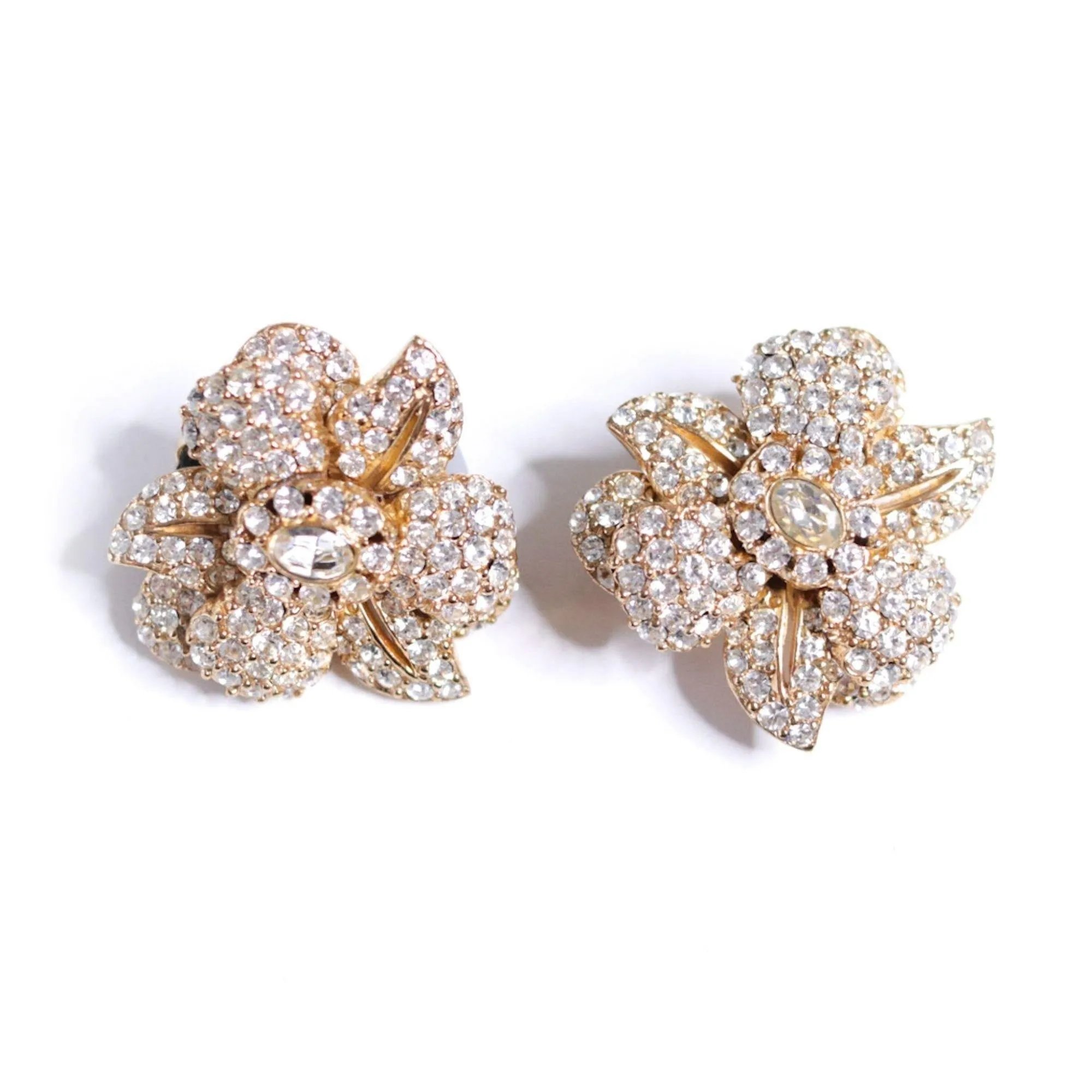 Vintage Ciner Pave Crystal Flower Earrings