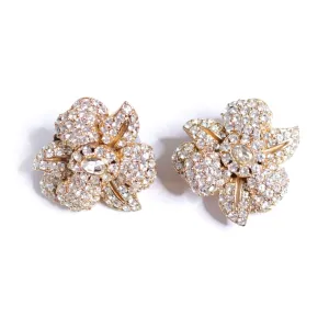 Vintage Ciner Pave Crystal Flower Earrings