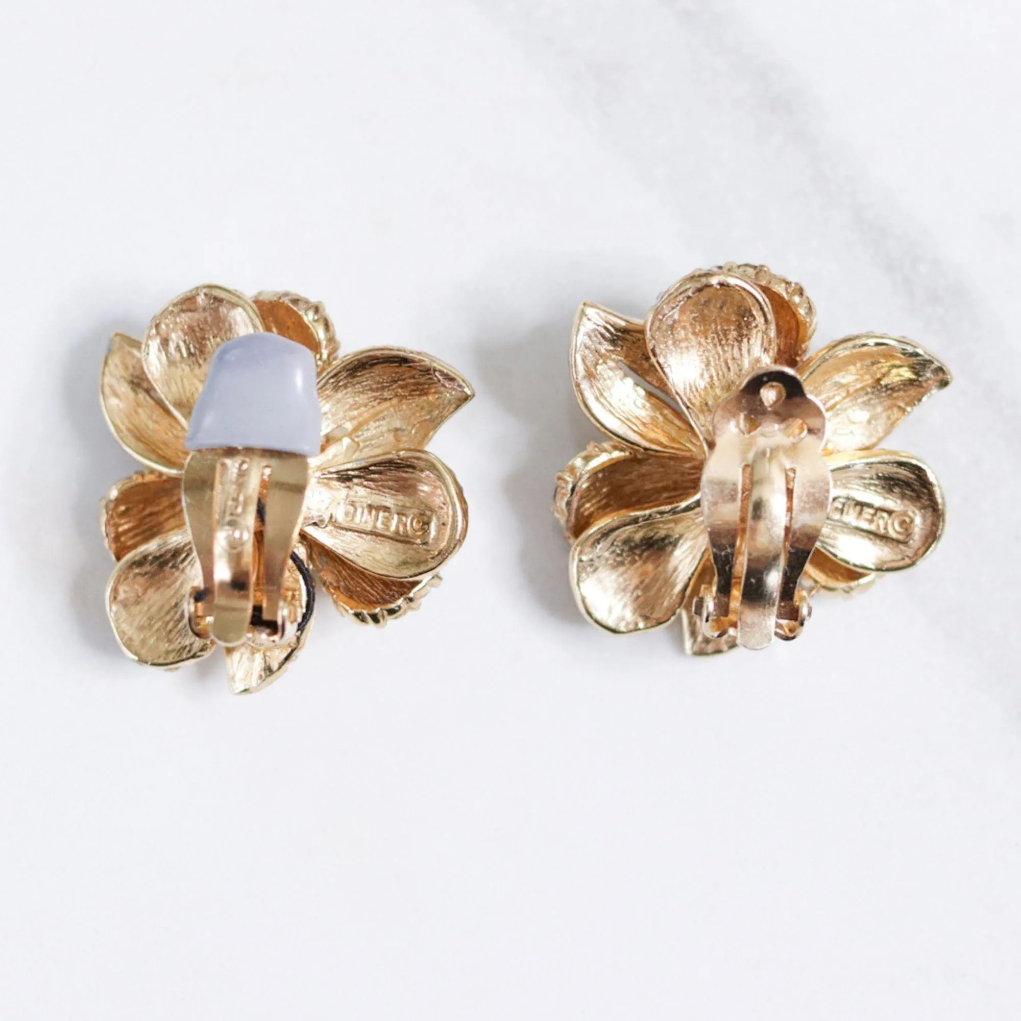 Vintage Ciner Pave Crystal Flower Earrings