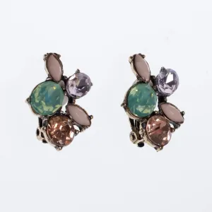Vintage Colorful Pastel Rhinestone Earrings in Mint, Peach, Pink