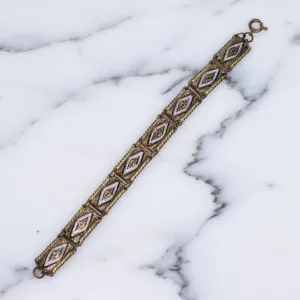 Vintage Damascene Panel Bracelet  Gold and Silver with Diamond Design