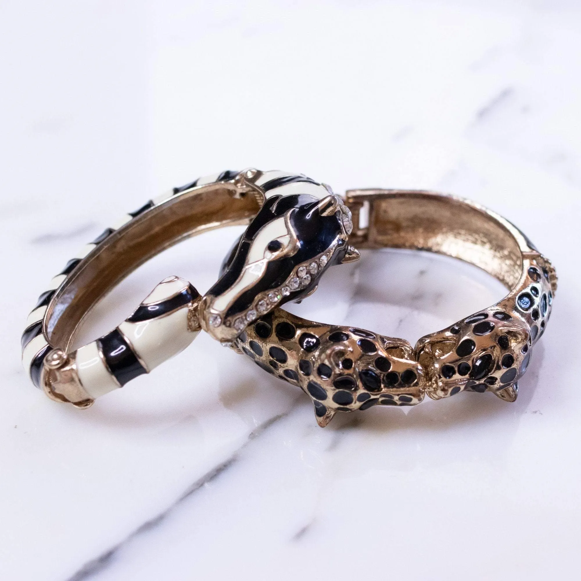 Vintage Double Leopard Hinged Bracelet