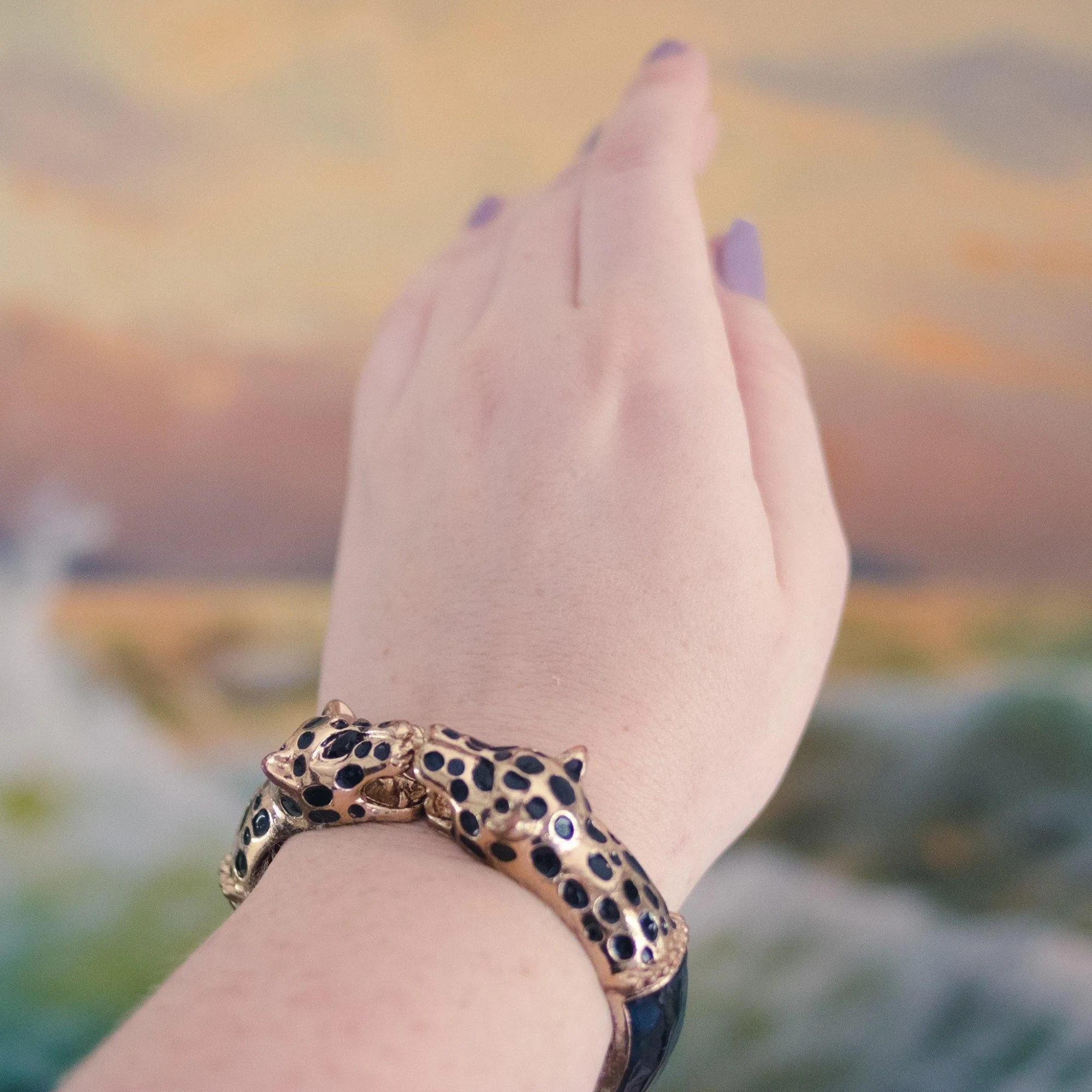 Vintage Double Leopard Hinged Bracelet