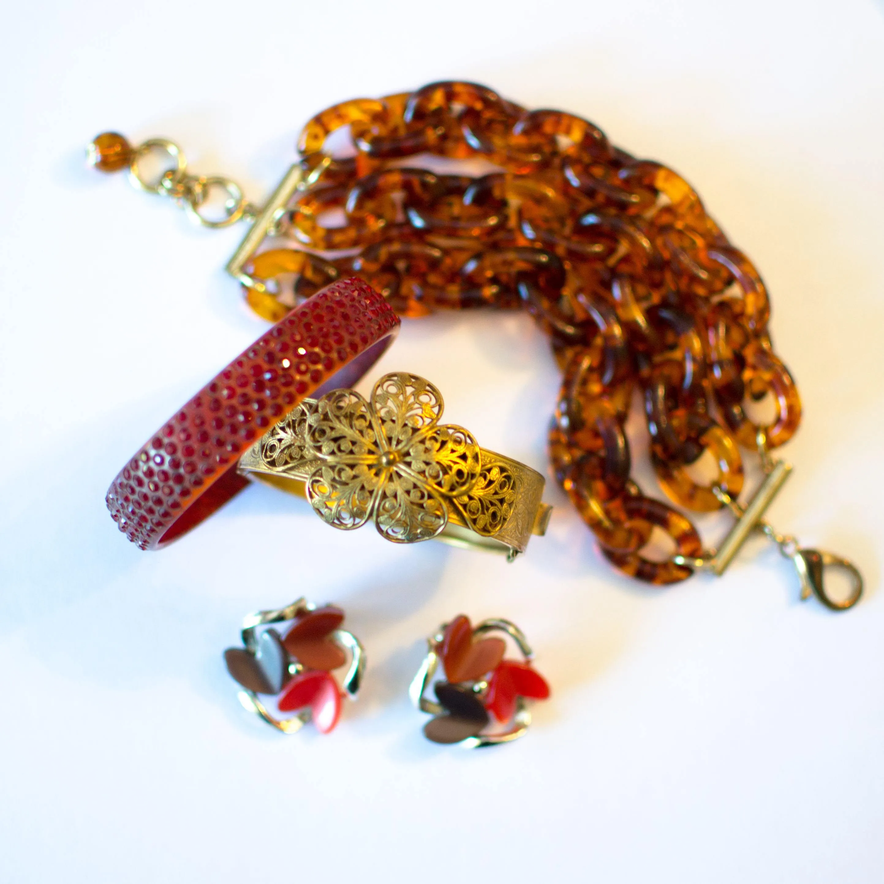 Vintage Faux Tortoise Lucite Link Bracelet