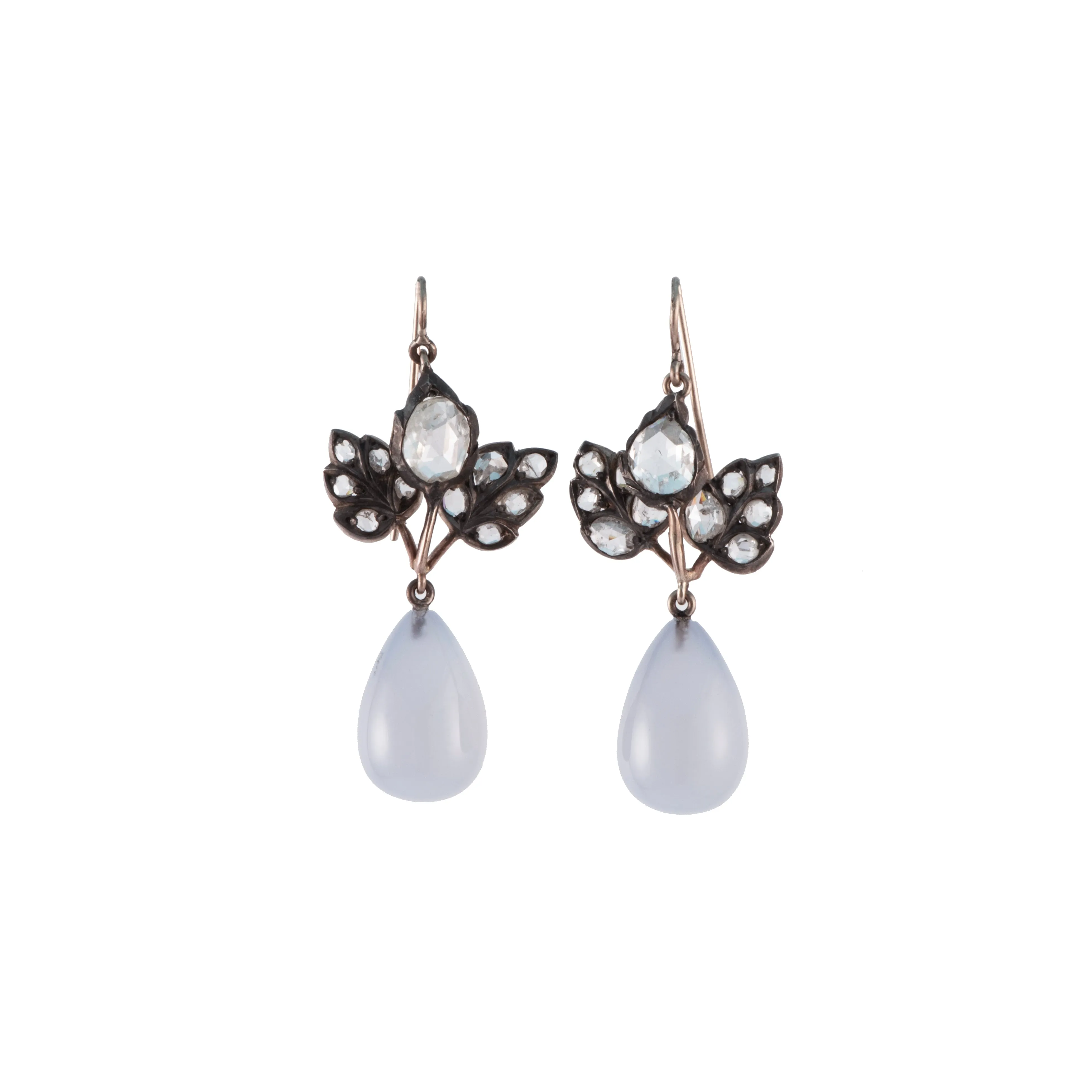 Vintage Georgian Earrings with Chalcedony & Diamonds