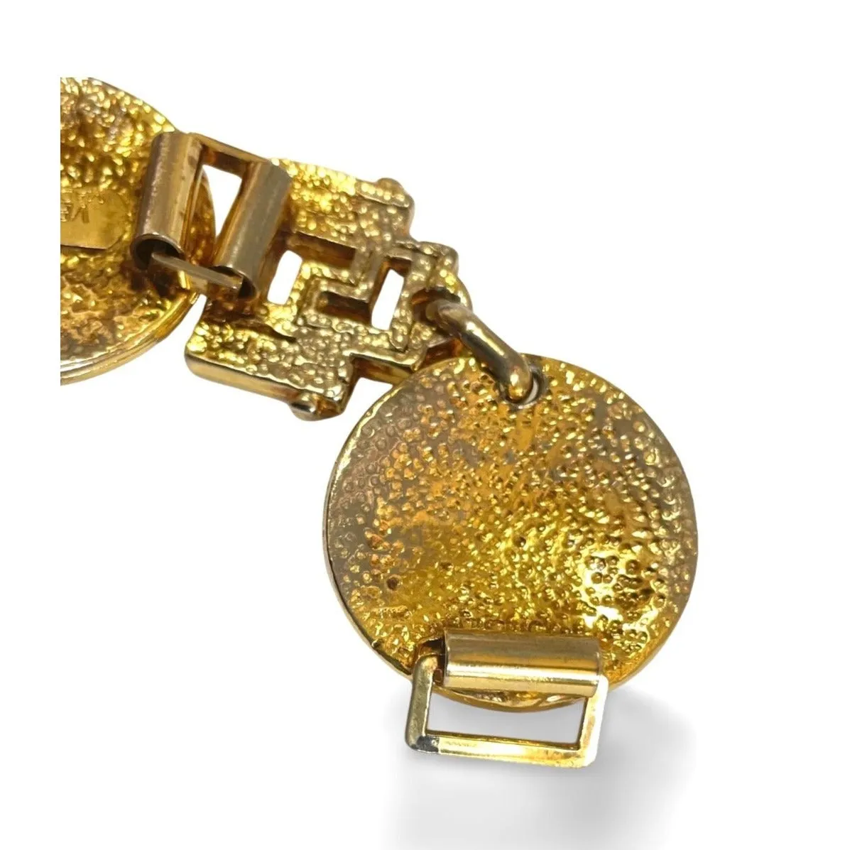 Vintage Gianni Versace gold tone medusa face motif bracelet with crystals. Must have Lady Gaga style jewelry piece. 060308m