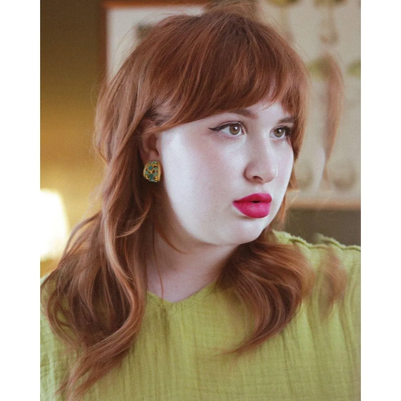 Vintage Gold and Green Rhinestone Huggie Style Statement Earrings