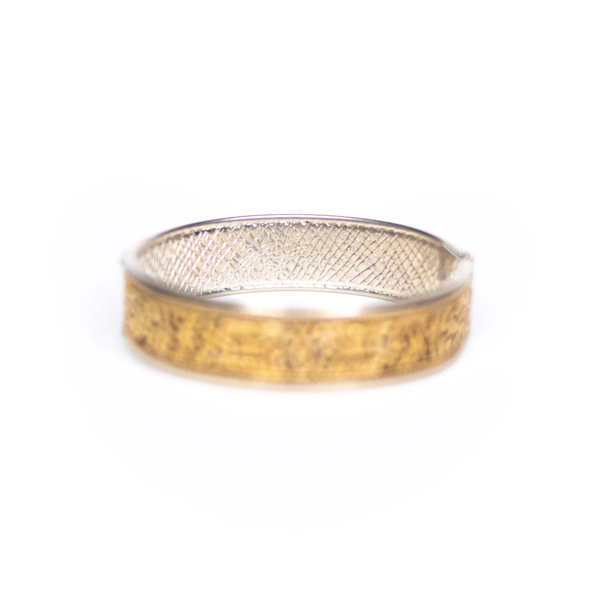 Vintage Gold Cutwork and Silver Hinged Bangle Bracelet