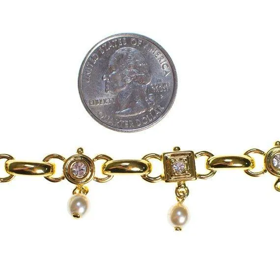 Vintage Joan Rivers Gold Tone Bracelet with faux pearls and diamante crystals