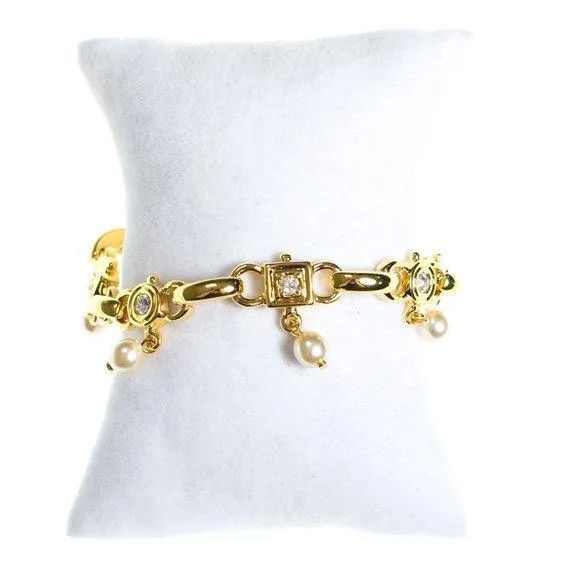 Vintage Joan Rivers Gold Tone Bracelet with faux pearls and diamante crystals