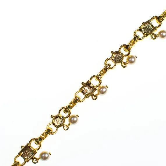 Vintage Joan Rivers Gold Tone Bracelet with faux pearls and diamante crystals