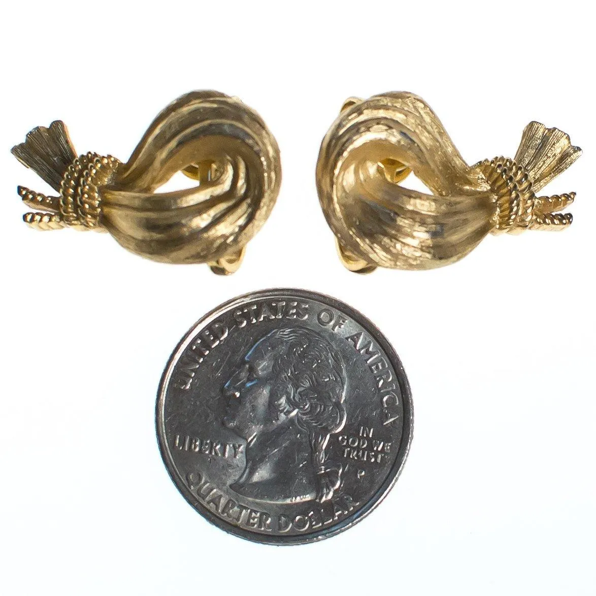 Vintage Mid Century Modern Crown Trifari Gold Loop & Knot Earrings