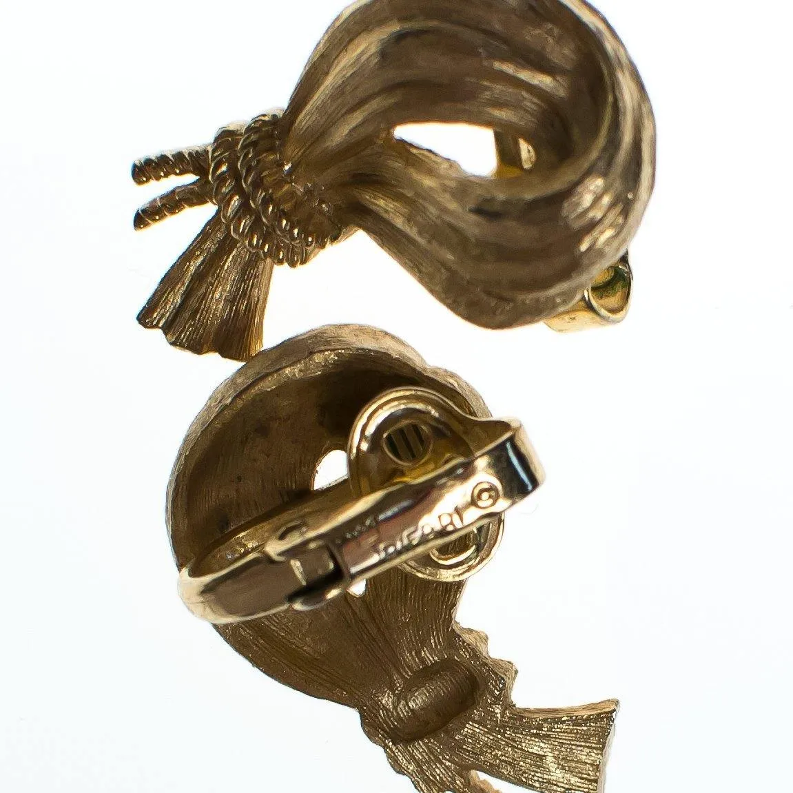 Vintage Mid Century Modern Crown Trifari Gold Loop & Knot Earrings