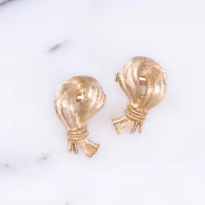 Vintage Mid Century Modern Crown Trifari Gold Loop & Knot Earrings