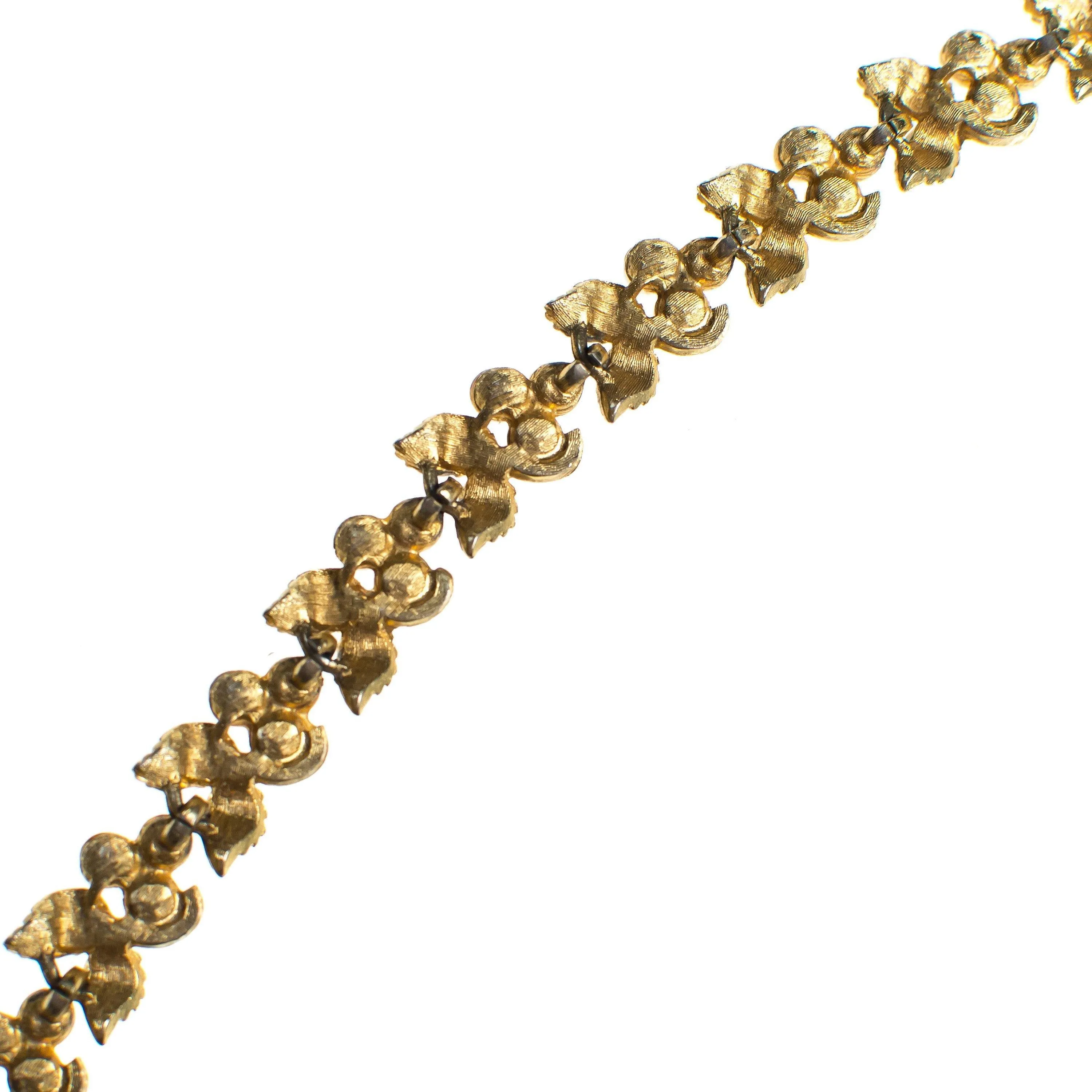 Vintage Mid Century Modern Gold Flower Bracelet with Faux Pearls