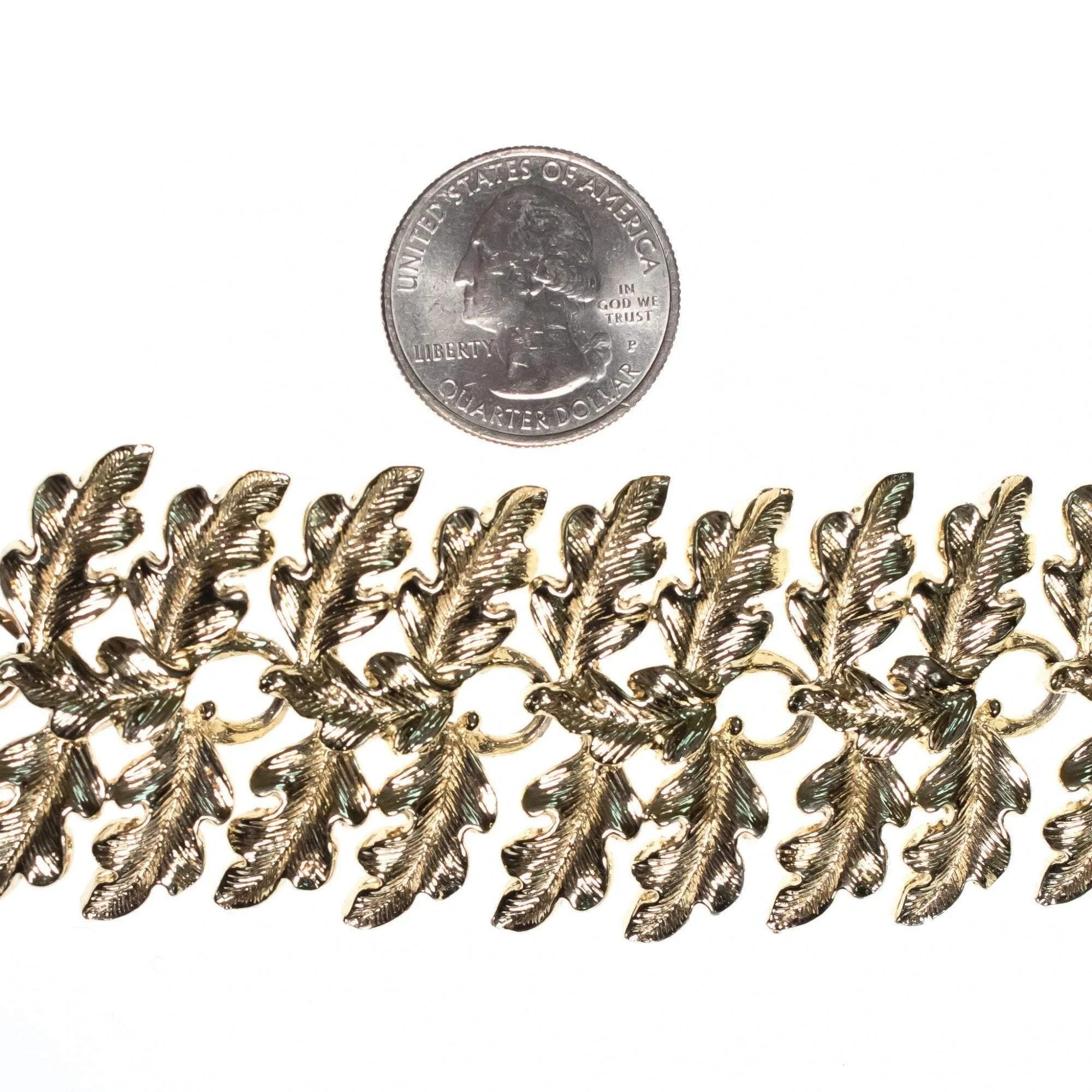 Vintage Mid Century Modern Wide Oak Leaf Bracelet