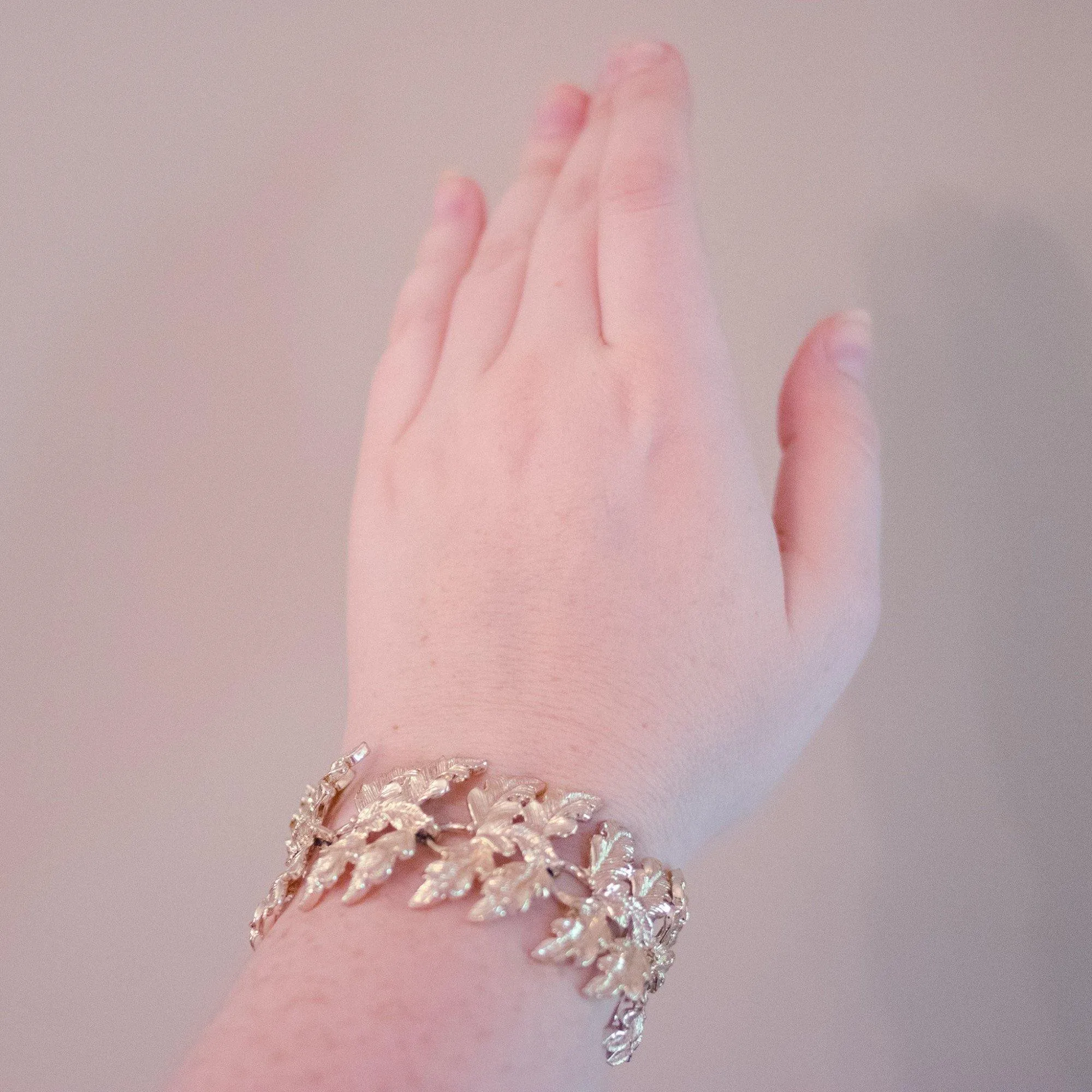 Vintage Mid Century Modern Wide Oak Leaf Bracelet