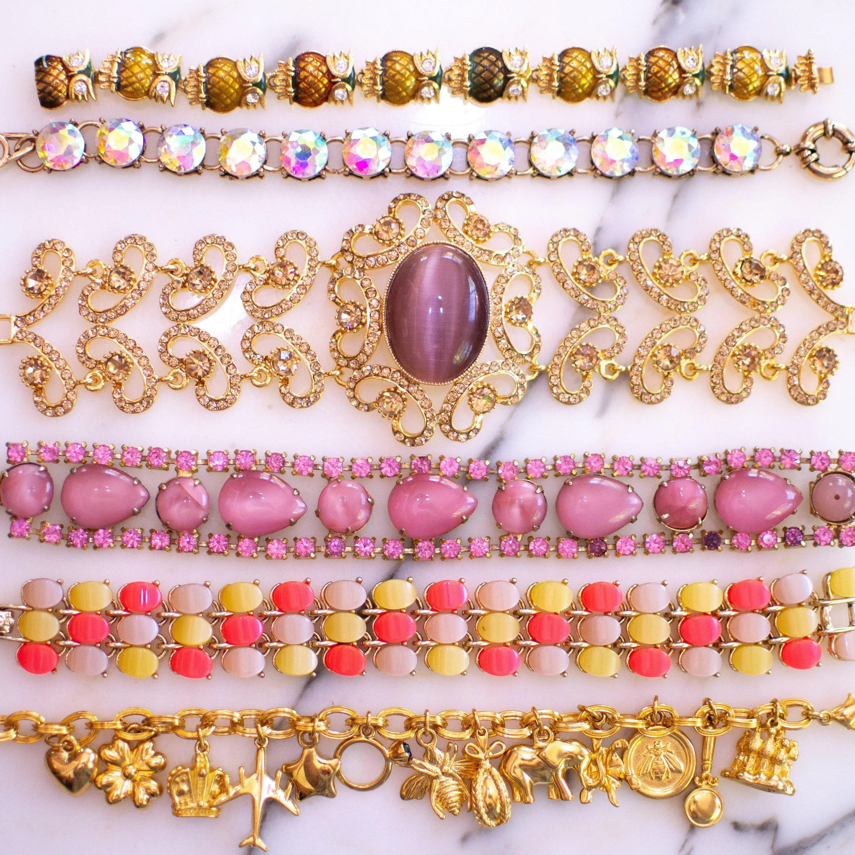 Vintage Pink Crystal and Moonglow Rhinestone Bracelet