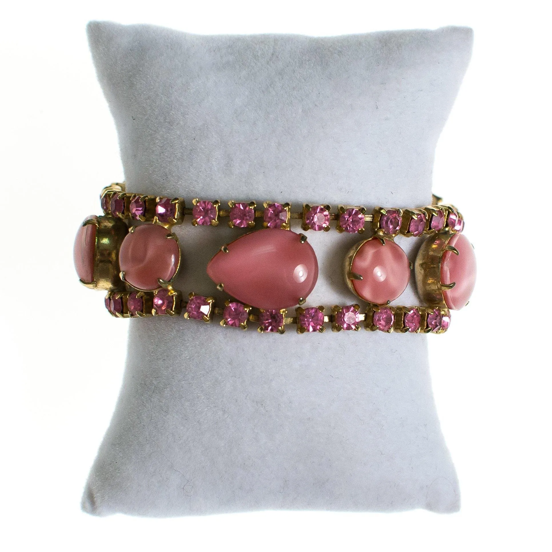 Vintage Pink Crystal and Moonglow Rhinestone Bracelet