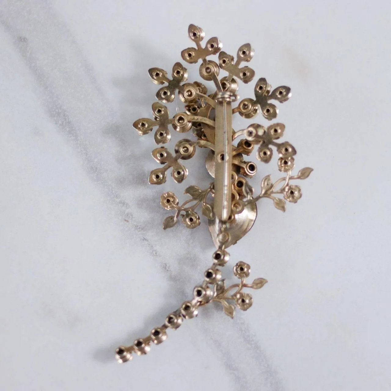 Vintage Red Aurora Borealis Rhinestone and Red Crystal Spray Brooch